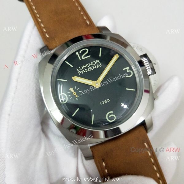 Copy Panerai Luminor PAM00127 Watch Black Dial Brown Leather Band 3
