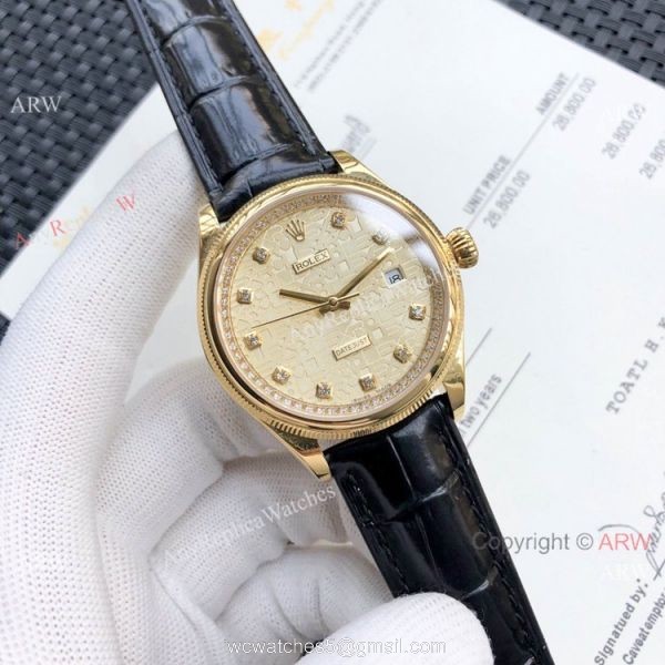 Rolex Datejust White MOP Black Leather Strap Watch Replica 3