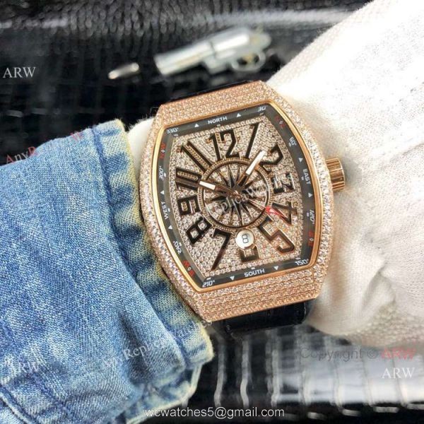 Franck Muller Vanguard Yachting V45 SC DT Men Watch Rose Gold Diamonds 3