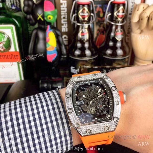 Swiss Replica Richard Mille RM035 Americas Diamond Red Rubber Watch 3