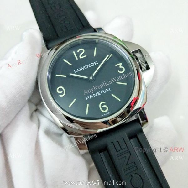 Copy Panerai Luminor PAM00112 Watch Black Dial Black Rubber Strap 3