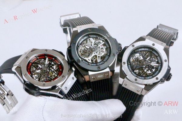 New Fake Hublot Geneve Big Bang Skeleton Watch Red Inner Rubber Strap 3