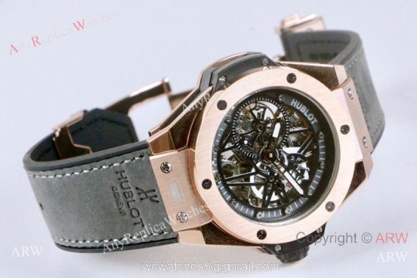 Best Fake Hublot Geneve Big Bang Skeleton Dial Rose Gold Watch 45mm 3