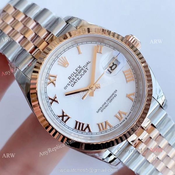 EW factory 3235 Rolex Datejust 36mm 2-Tone Rose Gold Jubilee White Face Watch 3