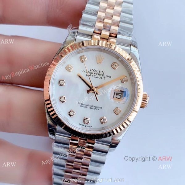 EW factory SWISS 3235 2 Tone Rose Gold Rolex Datejust 36mm Watch 3