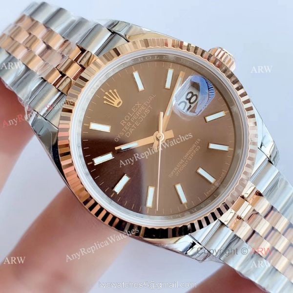 EW factory Replica Rolex Oyster Perpetual Datejust 2T Rose Gold Jubilee Chocolate Dial Watch 36MM 3