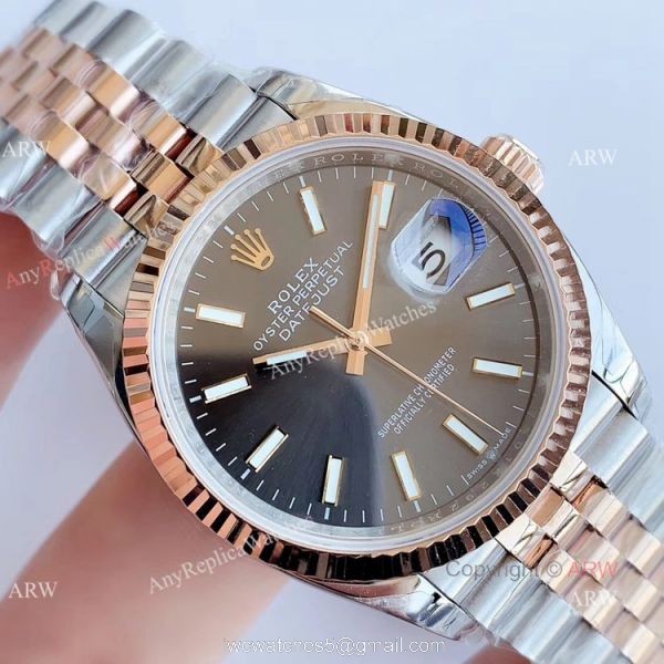 EW factory Replica Rolex Datejust 2T Rose Gold Grey Dial Watch 36MM 3