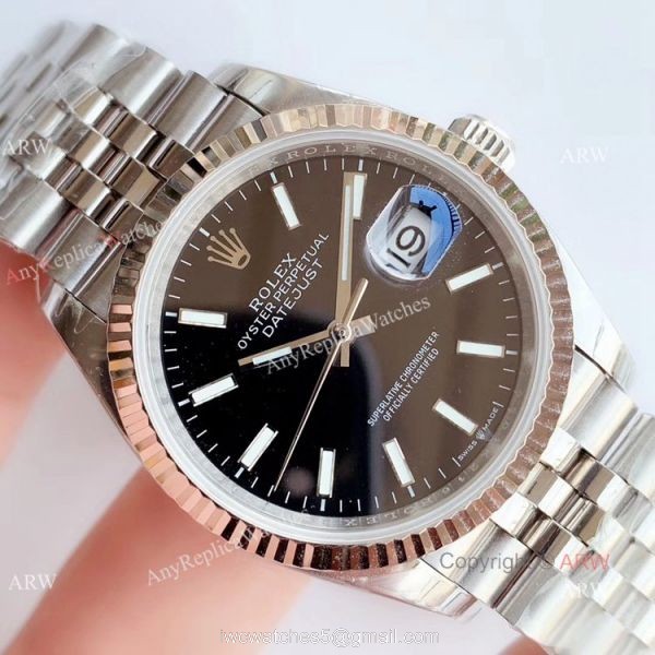 EW factory Copy Rolex Datejust 36mm Black Face SS Jubilee Band Watch 3