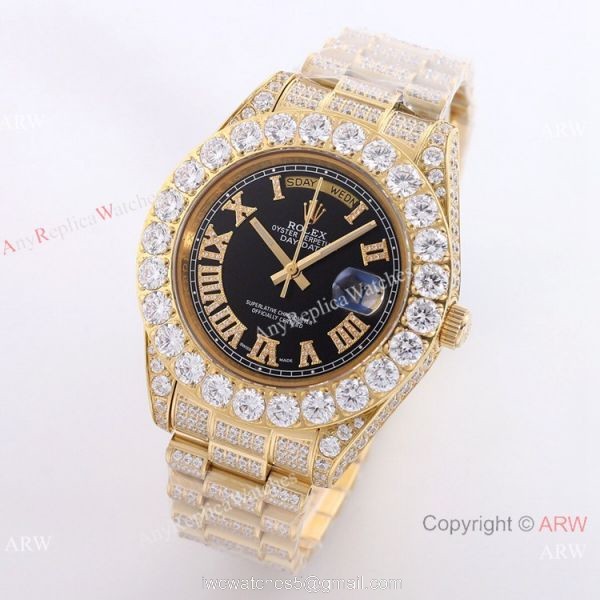 Iced out Gold Rolex Oyster Perpetual Day Date Fake Watches Worldwide Shipping 3