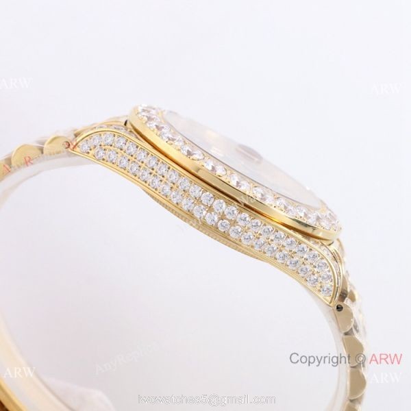 New Rolex Day-Date Gold Iced out Watch 43mm Best Chinese Replica Watches 3