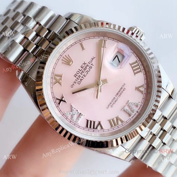 EWF Replica Rolex Oyster Perpetual Datejust Watch Pink Dial with VI IX Diamond 3