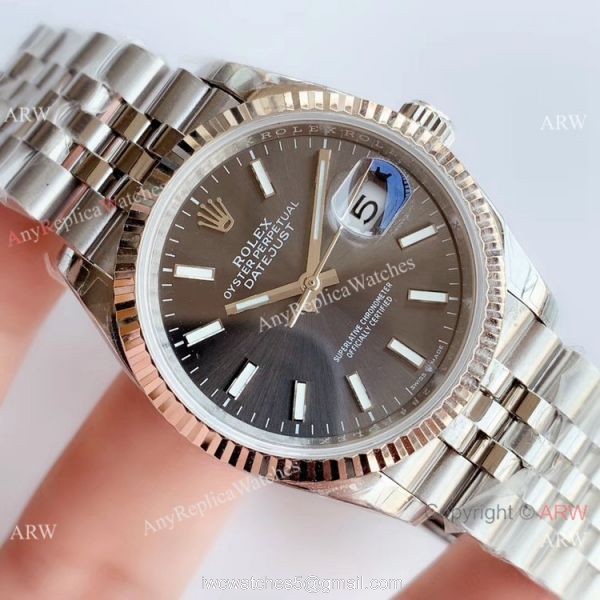 EW factory Copy Rolex Oyster Perpetual Datejust 36mm SS Gray dial Jubilee Watch 3