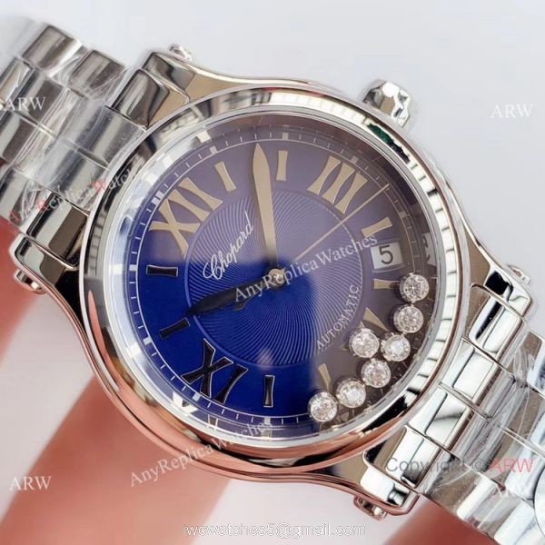YF Swiss Replica Chopard HAPPY SPORT Ladies Watch Stainless Steel Blue Dial 3
