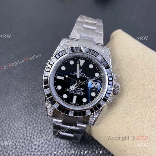 KS Factory Mens Rolex Submariner Black Dial Diamond Bezel Swiss Replica Watches 3