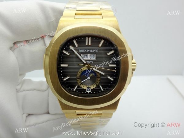 Copy Patek Philippe Nautilus Annual Calendar Moonphase Watch Yellow Gold 3