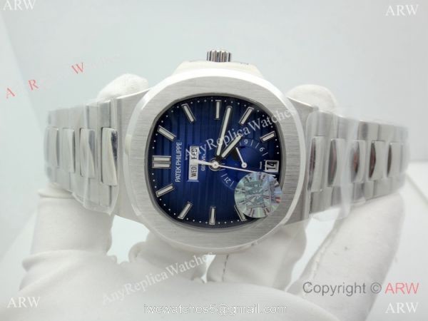 Swiss 324SC Patek Philippe Nautilus Moonphase Watch Stainless Steel Blue Face 3