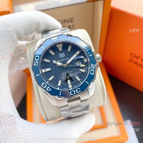 AAA Replica Tag Heuer Aquaracer Calibre 5 Blue Rubber Strap Watches 3