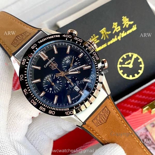New Replica Tag Heuer Carrera Heuer 02 Watches Black Leather Strap 3