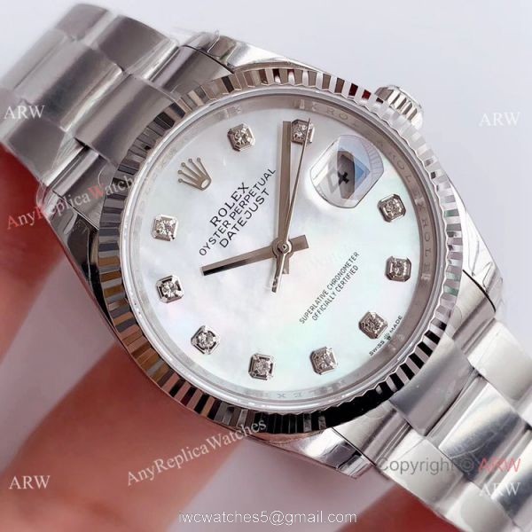 Swiss Grade Rolex Datejust 36mm SS White MOP Dial Watch Rolex EW Factory Swiss 3235 316L 3