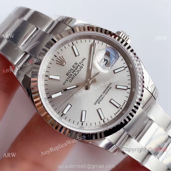 Swiss Copy Rolex Datejust 36mm SS Grey Dial Watch Rolex EW Factory 3235 316L Steel 3