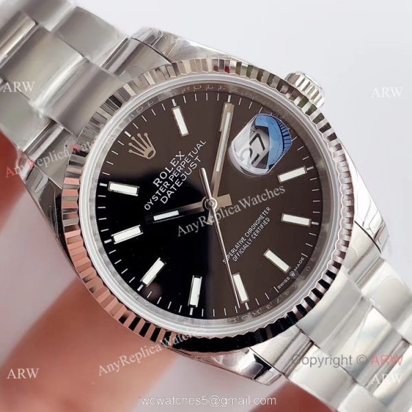 Swiss Knockoff Rolex Datejust EW Factory 3235 Black Dial Watch 36mm 3