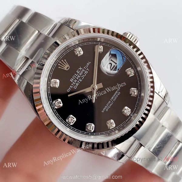 Swiss Replica Rolex Datejust EW Factory 3235 316L Watch Stainless Steel Black Diamond Dial 3