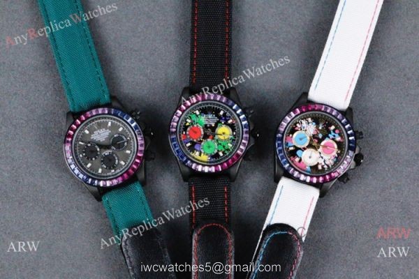 Rolex Daytona Rainbow Replica Watch Graffiti Dial White Leather Strap 3