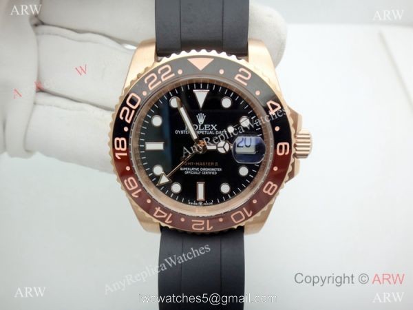 Replica Rolex GMT-Master II Rubber Strap Brown Black Ceramic Watch 3
