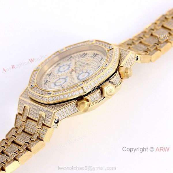 Audemars Piguet Royal Oak Full Iced Out Watch Replica Yellow Gold 41.5mm 3