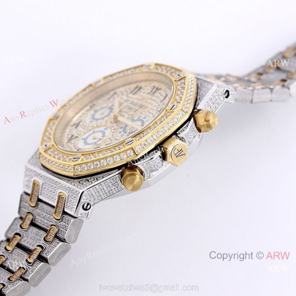 Best Replica Audemars Piguet Royal Oak Iced Out Watch Two Tone Diamond Dial 3