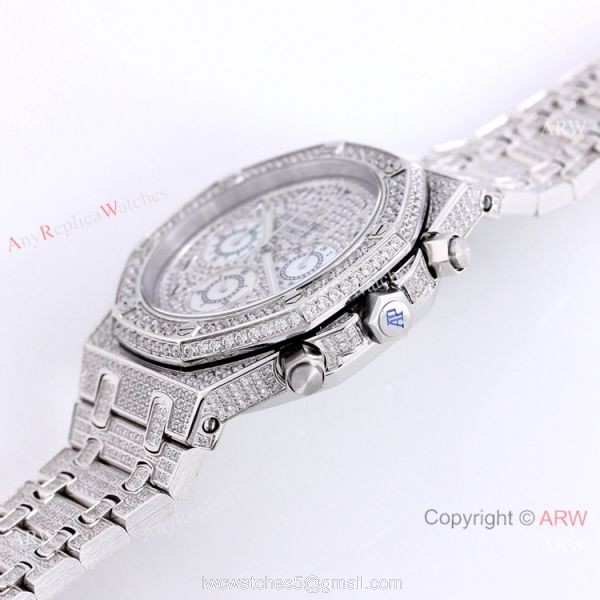 New Replica Audemars Piguet Royal Oak Full Iced Out Watch SS Arabic Scripts Dial 3