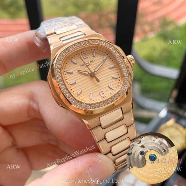 Copy Patek Philippe Nautilus Ladies 35mm Watches Diamond Bezel 3