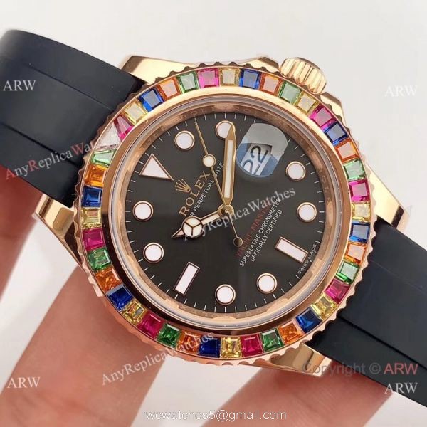 Rolex Yachtmaster 116695SATS Rose Gold Rainbow Bezel Watch Noob Factory/316L/Swiss ETA2836 3