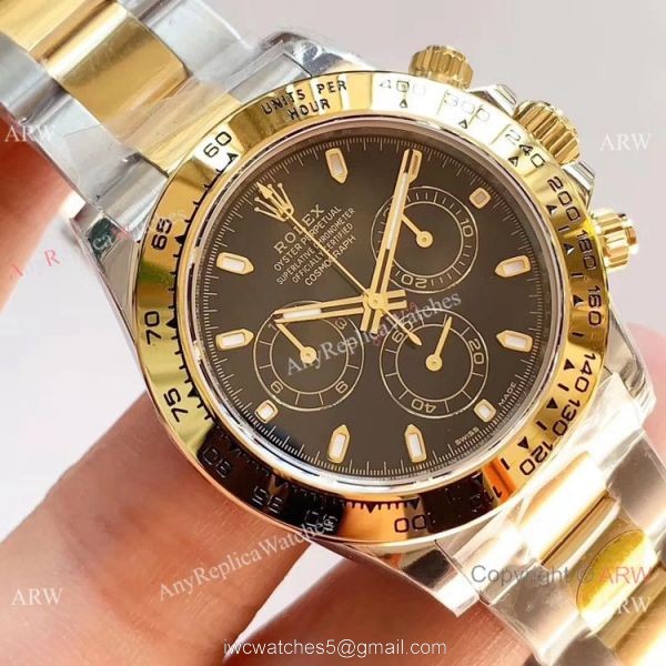 1:1 Best Replica Rolex Daytona 2 Tone Black Dial Watch Noob Factory 904L 4130 3