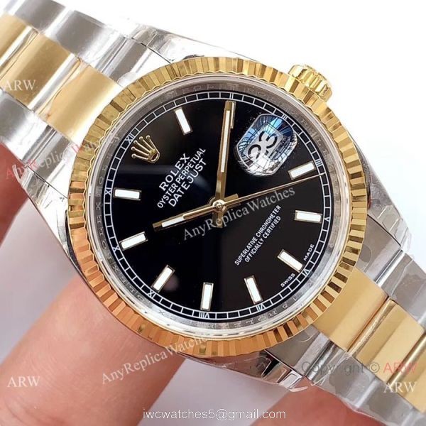 New Replica Rolex Datejust Two Tone Black 36mm Watch EW Factory 3235 Movement 3