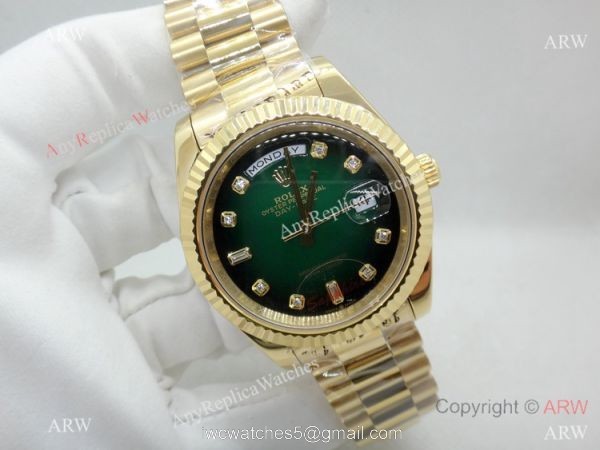 Replica Rolex Presidential Diamond Day-Date Green Dial Yellow Gold Watch 40mm 3