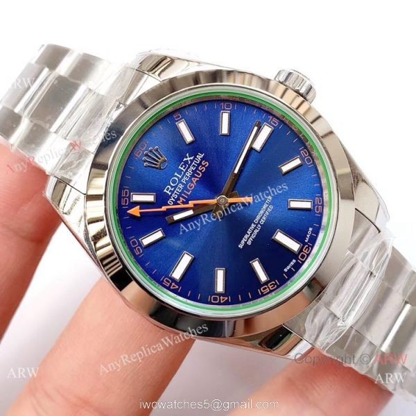 Noob Factory ETA2836 Rolex Milgauss Blue Replica Watch Stainless Steel Case 3