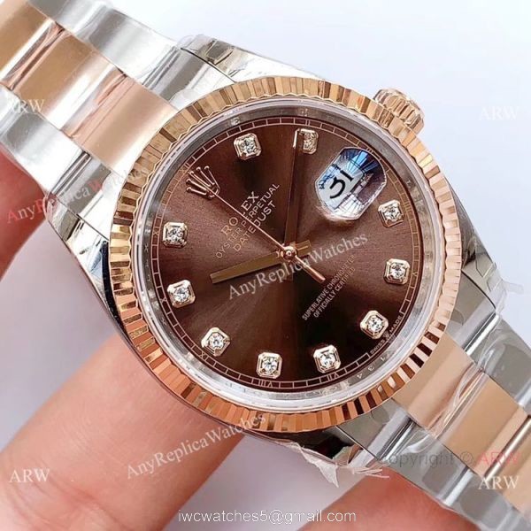 EWF Swiss 3235 Rolex Datejust Replica Watch 2-Tone Rose Gold Brown Dial 3