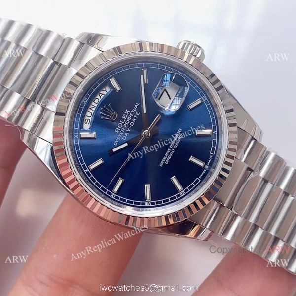 (EW)Swiss 3255 Rolex Day Date 36mm Watch Stainless Steel President Blue Dial 3