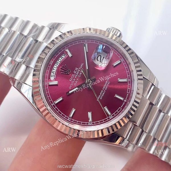 (EW)Swiss 3255 Replica Presidential Rolex Day-Date 36mm Watch Stainless Steel Red Dial 3
