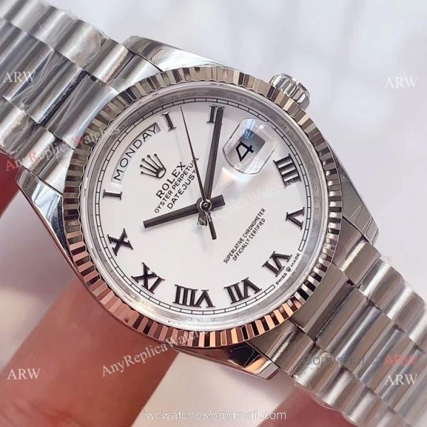 Swiss Grade 1 Rolex DayDate EWF Swiss 3255 White Roman Dial Watch 36mm 3
