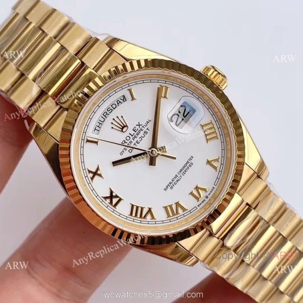 (EW Factory) Swiss Grade 1 Rolex Oyster Perpetual Day Date Fake Watch 36mm White Roman Dial 3