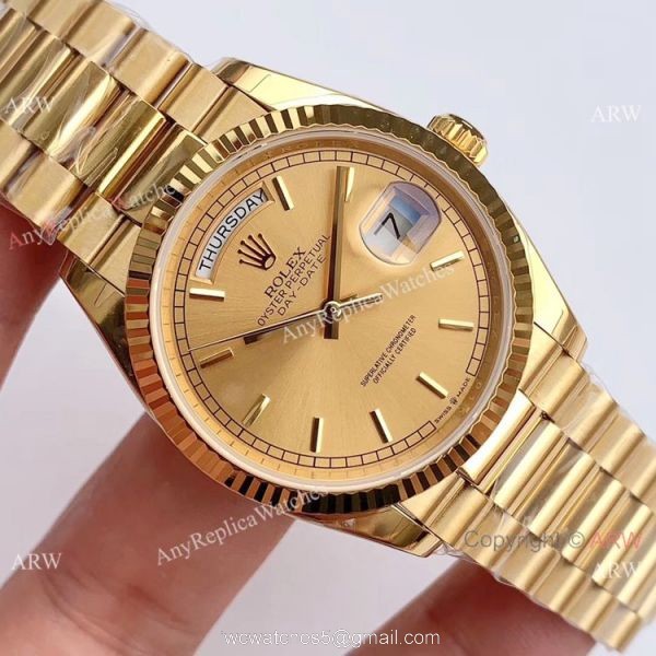 (EWF) Replica Rolex Day-Date 36mm Men Watch All Gold Stick Markers 3