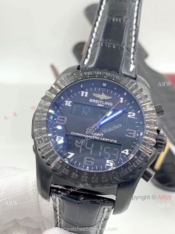 Breitling Cockpit B50 Black Steel Green Leather Strap Men Watches 3