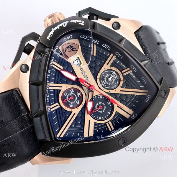 New Copy Lamborghini Spyder 9004 Chrono Watch Rose Gold Black Bezel 3