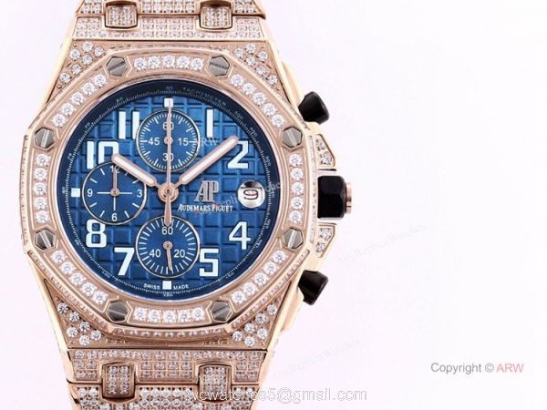 Audemars Piguet Royal Oak Rose Gold Blue Chronograph Dial Mens Watch Replica For Sale 3