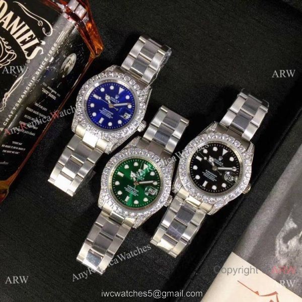 Fake Rolex Blue Face Submariner Date Diamond Bezel Stainless Steel Watches 40mm 3
