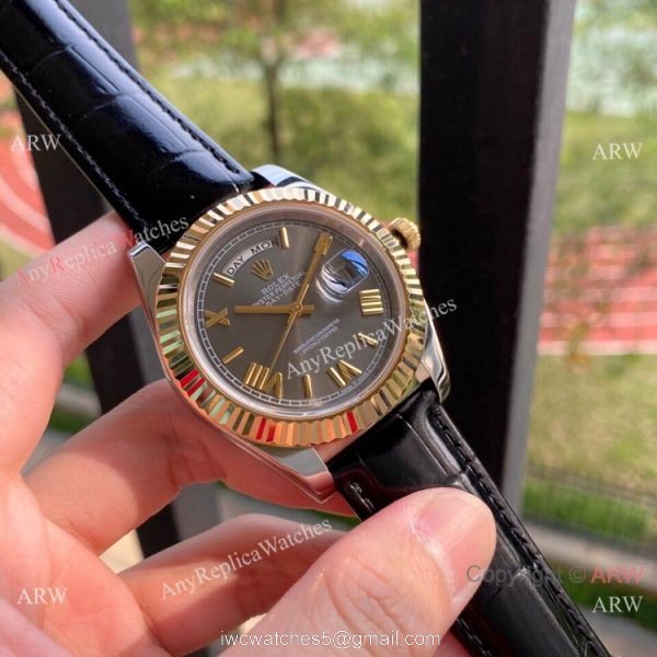 Upgraded Rolex DayDate II Green Dial Leather Strap Watch 41mm 3