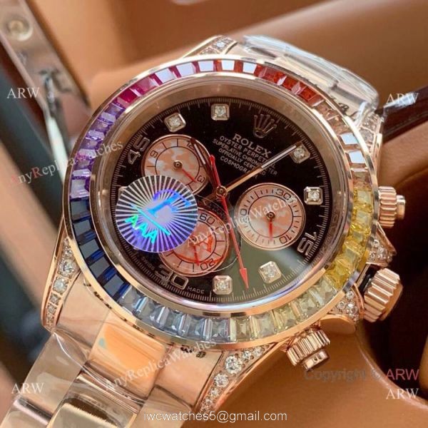 Rolex Rainbow Daytona Watch Yellow Gold Diamonds on lugs Automatic Movement 3
