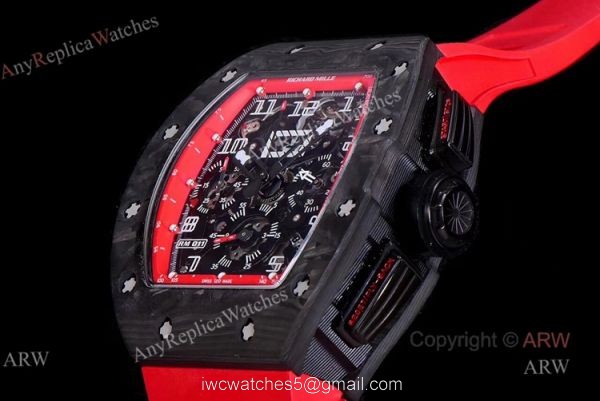 KV Factory Swiss Replica Richard Mille RM 011 Red Rubber Strap Carbon Watch 3
